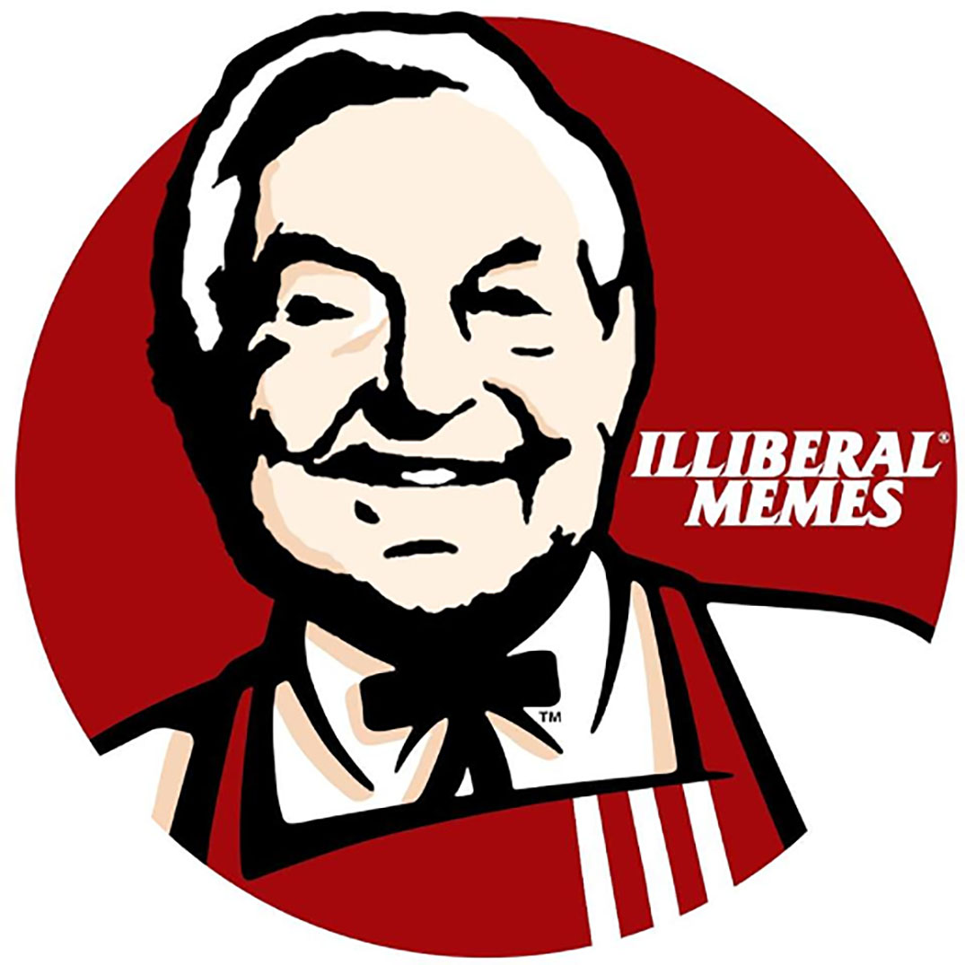 Profile picture of Illiberal Memes circa 2017, replacing the face of Colonel Sanders in the Kentucky Fried Chicken logo with that of George Soros.
