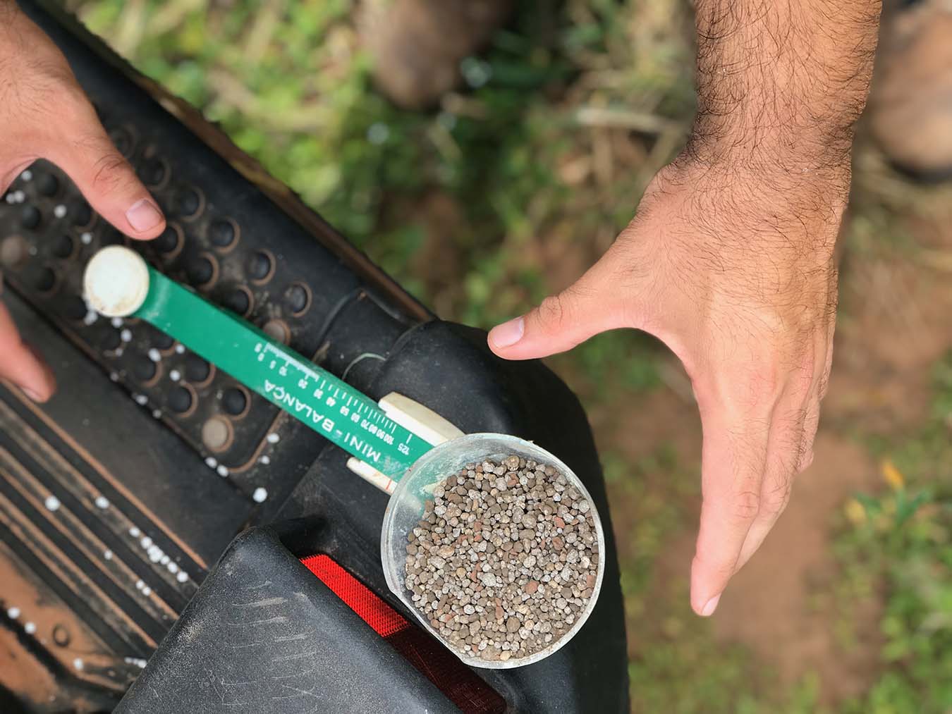 Agronomists at the Regional Experimental Center test chemicals on their demonstration parcel. The hectare of sesame was also covered by a parametric insurance policy. Photo by Caroline E. Schuster.