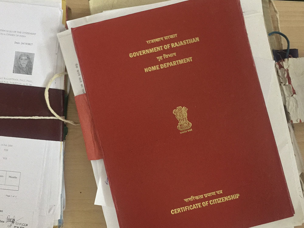 Rajasthan State Certificate of Citizenship, 2019. Photo by Natasha Raheja.