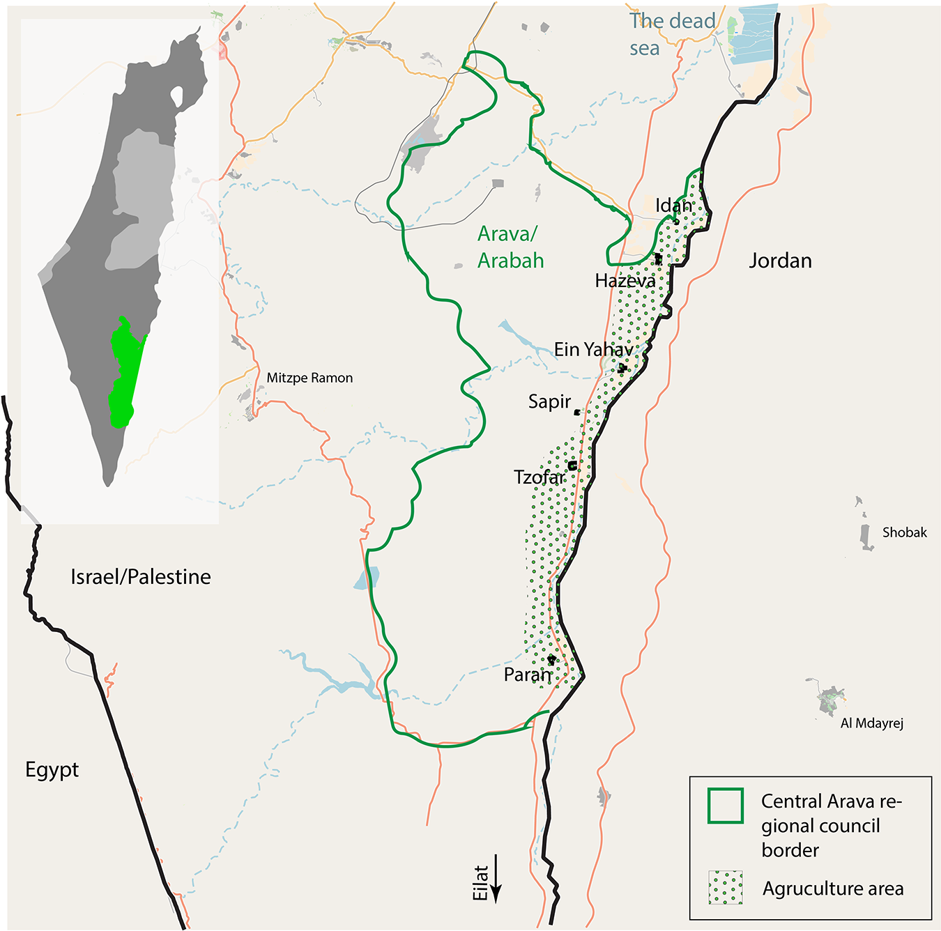 Map of the Central Arava Regional Council.