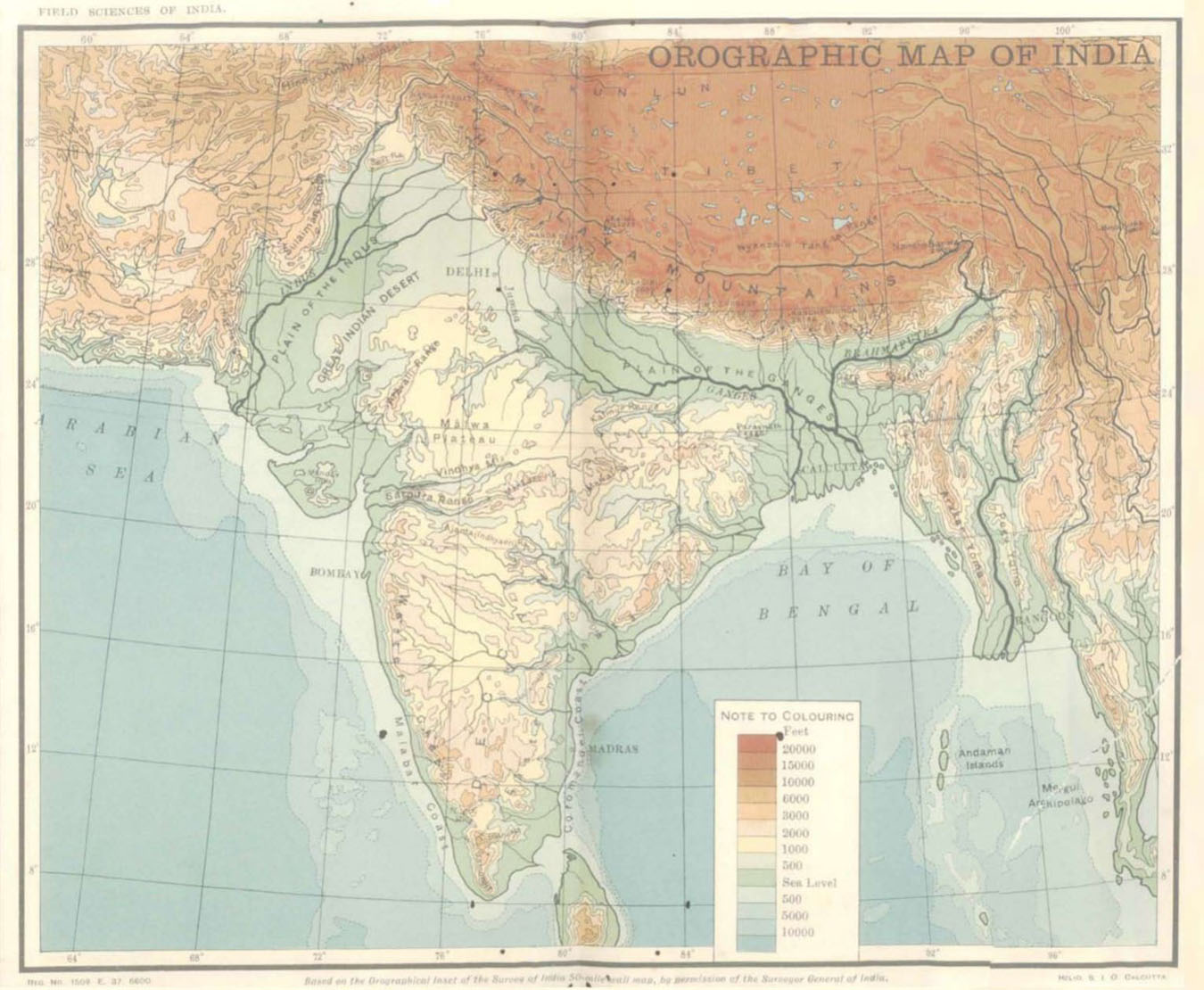 Orographic map of India. Credit: South Asia Archive Foundation (source of digitization), Coherent Digital (host) and Indian Science Congress Association 1937 (original publisher of the printed work).