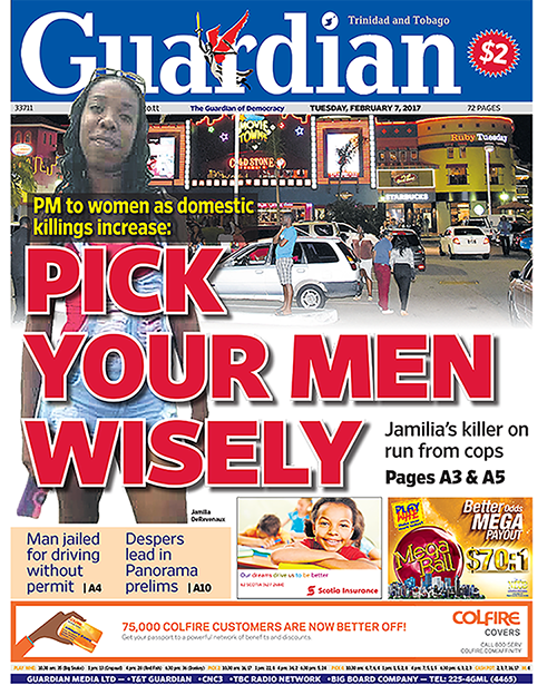 The cover of the Trinidad and Tobago Guardian newspaper, February 7, 2017.