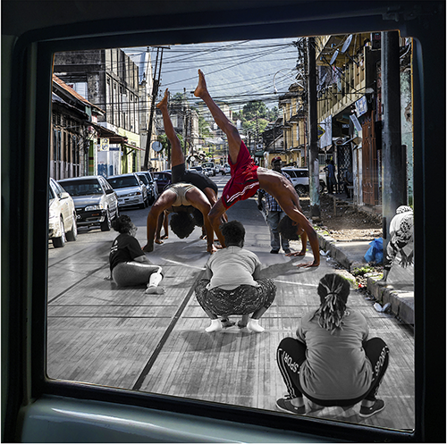 Roadblock, 2021. Digital collage produced by Leniqueca Welcome using fieldwork photos taken between 2018 and 2019.