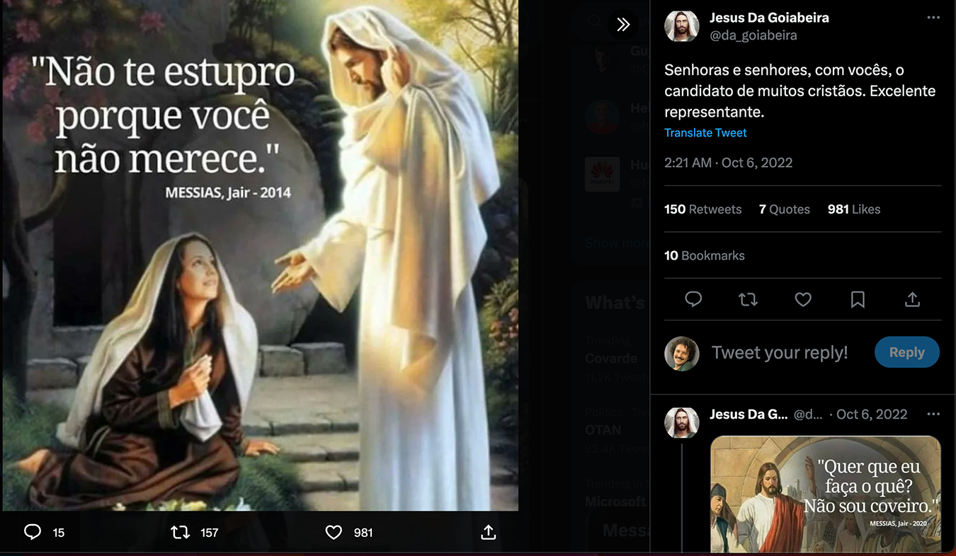 A screenshot of a Twitter account @da_goiabera portraying a meme circulating online. October 6, 2022.